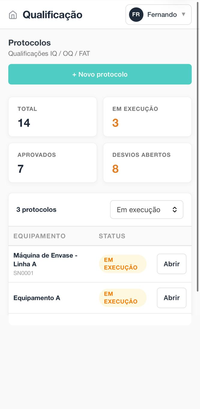 Painel de protocolos do Qualifica